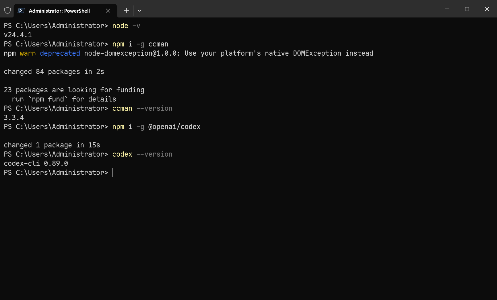 Codex CLI 安装完成截图